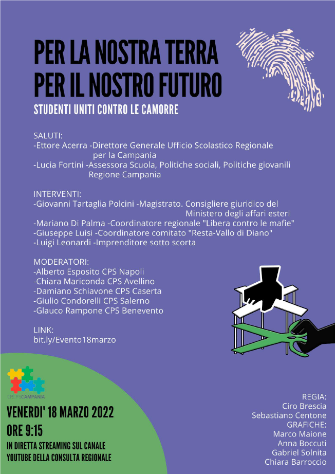 WEBINAR “PER LA NOSTRA TERRA, PER IL NOSTRO FUTURO – STUDENTI UNITI CONTRO LE CAMORRE” VENERDÌ 18 MARZO 2022