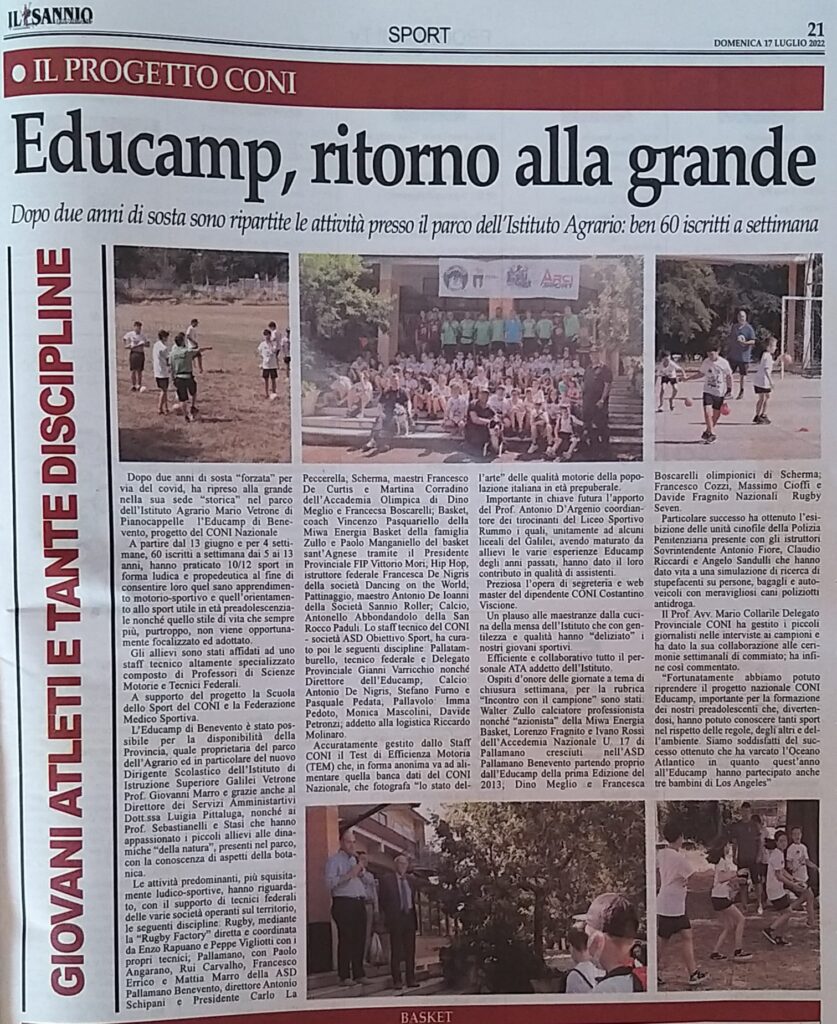 Educamp Benevento, il progetto del Coni Nazionale