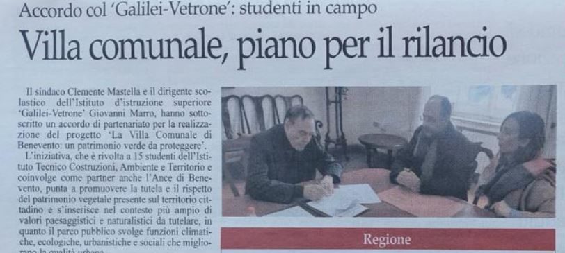 Accordo tra Comune e I.I.S. “Galilei-Vetrone” per un progetto di tutela della Villa Comunale